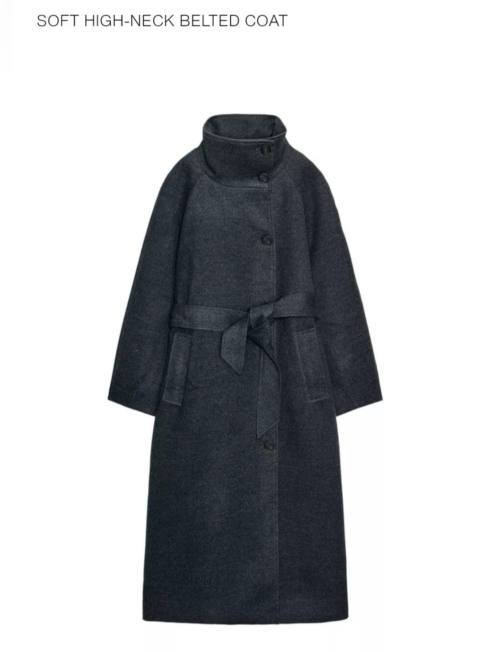 Zara SOFT HIGH-NECK BELTED COAT In Small (Gray)